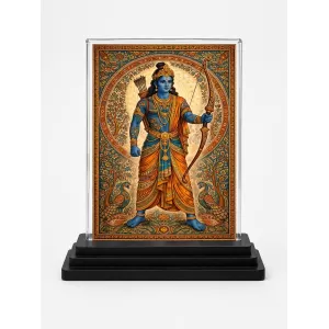 Lord Rama Acrylic Car Dashboard Showpiece | Double-Sided Lord Rama Photo Stand | 3 X 4 Inch Photo | Transparent Acrylic Frame With Black Base | Car Dashboard, Office & Table Decor (F70329)