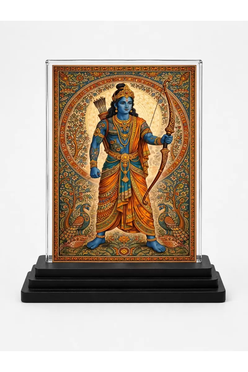 Lord Rama Acrylic Car Dashboard Showpiece | Double-Sided Lord Rama Photo Stand | 3 X 4 Inch Photo | Transparent Acrylic Frame With Black Base | Car Dashboard, Office & Table Decor (F70329)