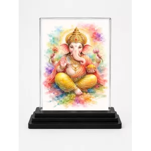 Hindu Deity Acrylic Car Dashboard Showpiece | Double-Sided Hindu Deity Photo Stand | 3 X 4 Inch Photo | Transparent Acrylic Frame With Black Base | Car Dashboard, Office & Table Decor (F70333)