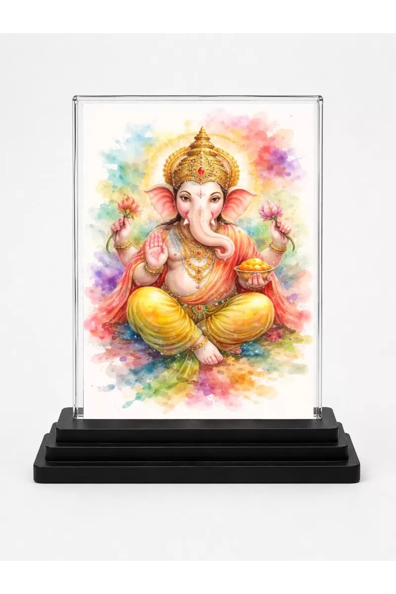 Hindu Deity Acrylic Car Dashboard Showpiece | Double-Sided Hindu Deity Photo Stand | 3 X 4 Inch Photo | Transparent Acrylic Frame With Black Base | Car Dashboard, Office & Table Decor (F70333)