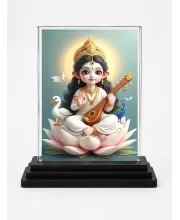 Hindu Deity Acrylic Car Dashboard Showpiece | Double-Sided Hindu Deity Photo Stand | 3 X 4 Inch Photo | Transparent Acrylic Frame With Black Base | Car Dashboard, Office & Table Decor (F70334)