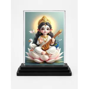 Hindu Deity Acrylic Car Dashboard Showpiece | Double-Sided Hindu Deity Photo Stand | 3 X 4 Inch Photo | Transparent Acrylic Frame With Black Base | Car Dashboard, Office & Table Decor (F70334)