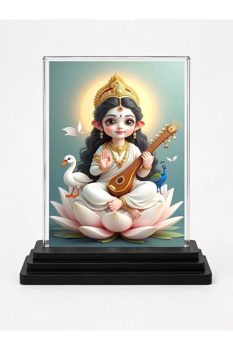 Hindu Deity Acrylic Car Dashboard Showpiece | Double-Sided Hindu Deity Photo Stand | 3 X 4 Inch Photo | Transparent Acrylic Frame With Black Base | Car Dashboard, Office & Table Decor (F70334)