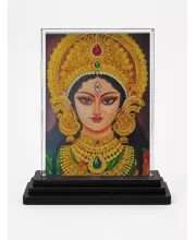 Lakshmi Acrylic Car Dashboard Showpiece | Double-Sided Lakshmi Photo Stand | 3 X 4 Inch Photo | Transparent Acrylic Frame With Black Base | Car Dashboard, Office & Table Decor (F70335)