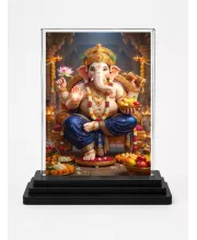 Lord Ganesha Acrylic Car Dashboard Showpiece | Double-Sided Lord Ganesha Photo Stand | 3 X 4 Inch Photo | Transparent Acrylic Frame With Black Base | Car Dashboard, Office & Table Decor (F70336)
