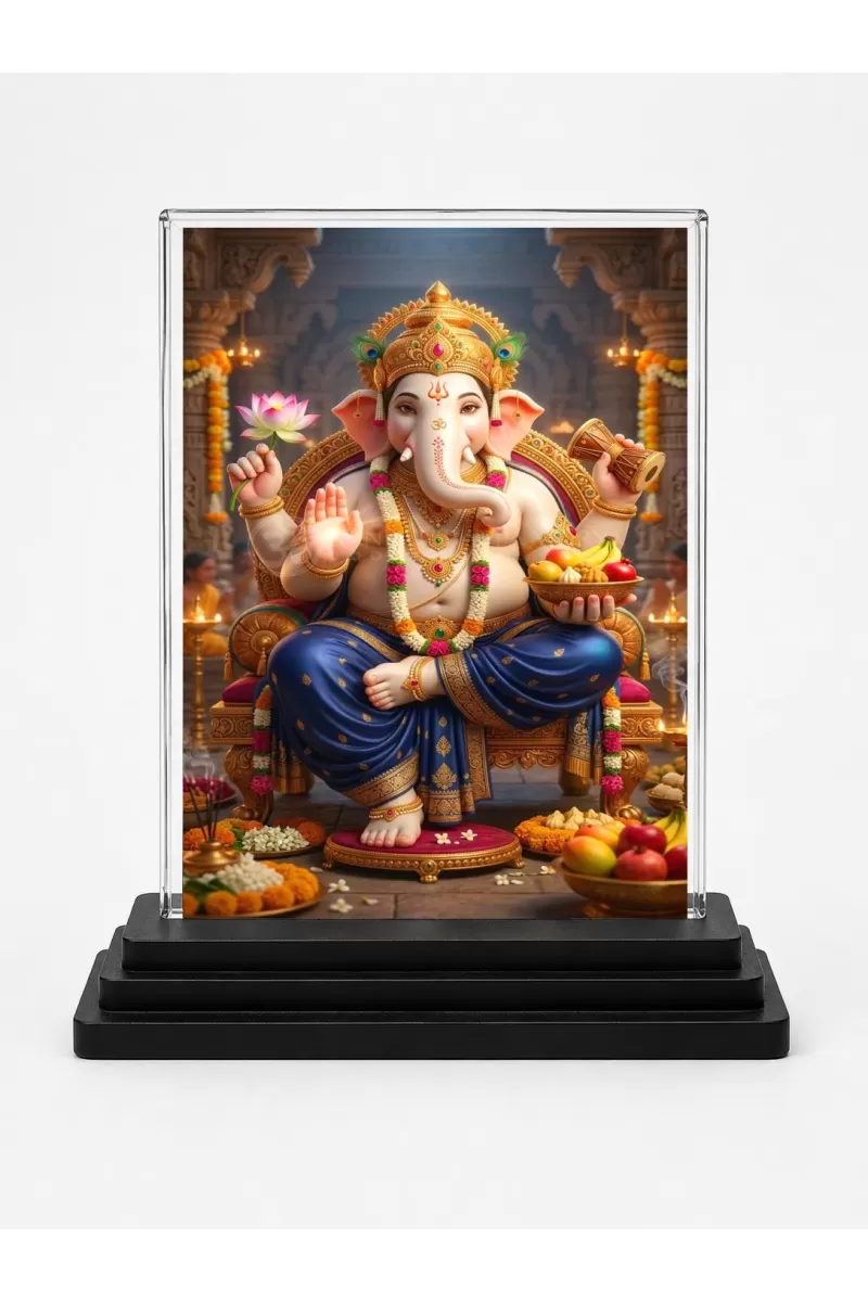 Lord Ganesha Acrylic Car Dashboard Showpiece | Double-Sided Lord Ganesha Photo Stand | 3 X 4 Inch Photo | Transparent Acrylic Frame With Black Base | Car Dashboard, Office & Table Decor (F70336)