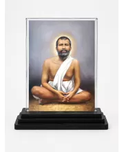 Ramkrishna Acrylic Car Dashboard Showpiece | Double-Sided Ramkrishna Photo Stand | 3 X 4 Inch Photo | Transparent Acrylic Frame With Black Base | Car Dashboard, Office & Table Decor (F70338)