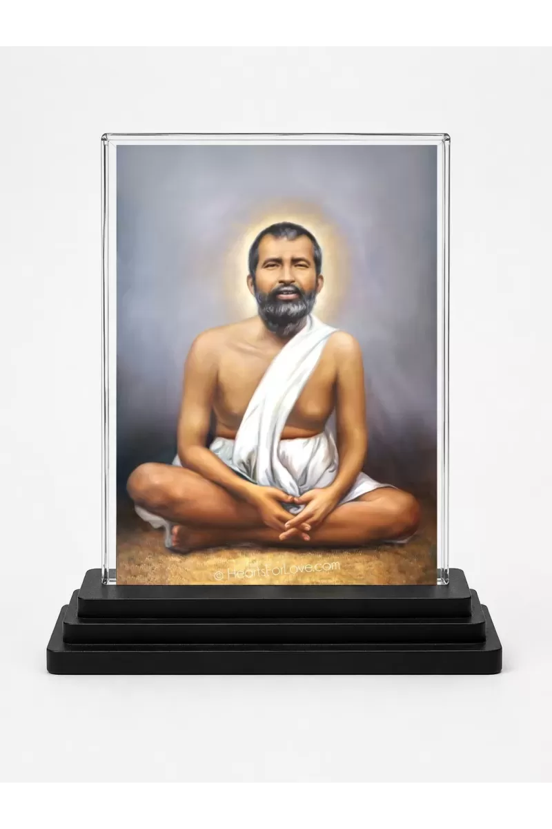Ramkrishna Acrylic Car Dashboard Showpiece | Double-Sided Ramkrishna Photo Stand | 3 X 4 Inch Photo | Transparent Acrylic Frame With Black Base | Car Dashboard, Office & Table Decor (F70338)