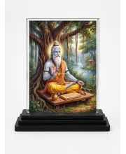 Maharishi Veda Vyasa Acrylic Car Dashboard Showpiece | Double-Sided Maharishi Veda Vyasa Photo Stand | 3 X 4 Inch Photo | Transparent Acrylic Frame With Black Base | Car Dashboard, Office & Table Decor (F70340)