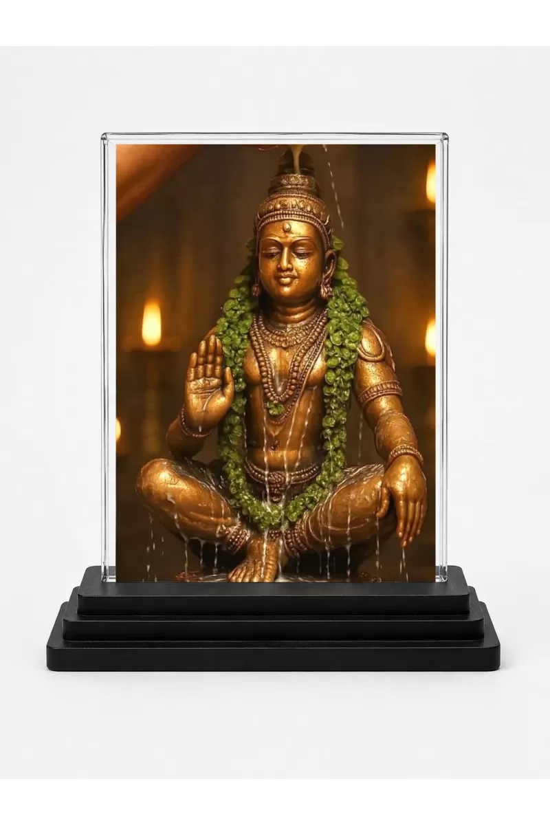 Hindu Deity Acrylic Car Dashboard Showpiece | Double-Sided Hindu Deity Photo Stand | 3 X 4 Inch Photo | Transparent Acrylic Frame With Black Base | Car Dashboard, Office & Table Decor (F70341)