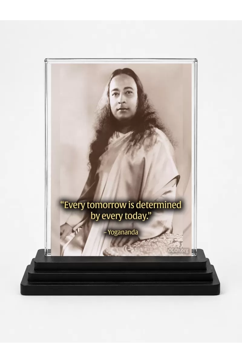 Yogadananda Acrylic Car Dashboard Showpiece | Double-Sided Yogadananda Photo Stand | 3 X 4 Inch Photo | Transparent Acrylic Frame With Black Base | Car Dashboard, Office & Table Decor (F70342)