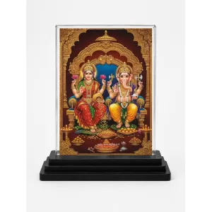 Hindu Deity Acrylic Car Dashboard Showpiece | Double-Sided Hindu Deity Photo Stand | 3 X 4 Inch Photo | Transparent Acrylic Frame With Black Base | Car Dashboard, Office & Table Decor (F70343)