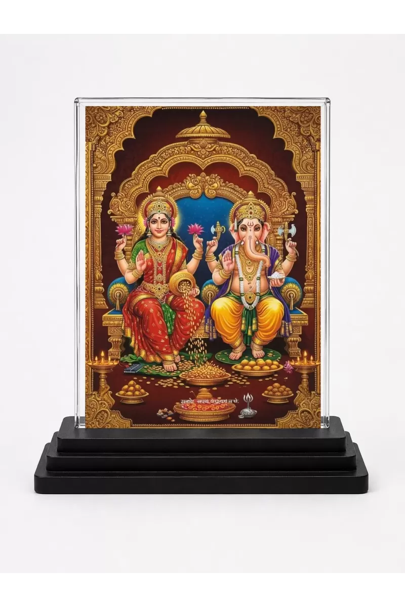 Hindu Deity Acrylic Car Dashboard Showpiece | Double-Sided Hindu Deity Photo Stand | 3 X 4 Inch Photo | Transparent Acrylic Frame With Black Base | Car Dashboard, Office & Table Decor (F70343)