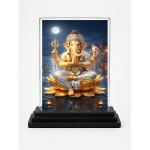 Hindu Deity Acrylic Car Dashboard Showpiece | Double-Sided Hindu Deity Photo Stand | 3 X 4 Inch Photo | Transparent Acrylic Frame With Black Base | Car Dashboard, Office & Table Decor (F70344)