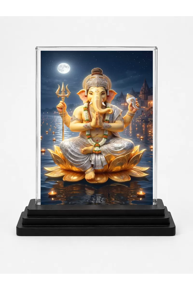 Hindu Deity Acrylic Car Dashboard Showpiece | Double-Sided Hindu Deity Photo Stand | 3 X 4 Inch Photo | Transparent Acrylic Frame With Black Base | Car Dashboard, Office & Table Decor (F70344)