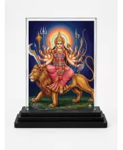 Durga Maa Acrylic Car Dashboard Showpiece | Double-Sided Durga Maa Photo Stand | 3 X 4 Inch Photo | Transparent Acrylic Frame With Black Base | Car Dashboard, Office & Table Decor (F70346)