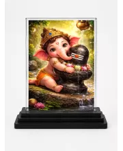 Hindu Deity Acrylic Car Dashboard Showpiece | Double-Sided Hindu Deity Photo Stand | 3 X 4 Inch Photo | Transparent Acrylic Frame With Black Base | Car Dashboard, Office & Table Decor (F70347)