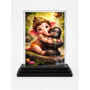 Hindu Deity Acrylic Car Dashboard Showpiece | Double-Sided Hindu Deity Photo Stand | 3 X 4 Inch Photo | Transparent Acrylic Frame With Black Base | Car Dashboard, Office & Table Decor (F70347)