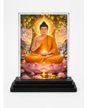 Gautama Buddha Acrylic Car Dashboard Showpiece | Double-Sided Gautama Buddha Photo Stand | 3 X 4 Inch Photo | Transparent Acrylic Frame With Black Base | Car Dashboard, Office & Table Decor (F70348)