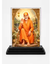 Sai Baba Acrylic Car Dashboard Showpiece | Double-Sided Sai Baba Photo Stand | 3 X 4 Inch Photo | Transparent Acrylic Frame With Black Base | Car Dashboard, Office & Table Decor (F70349)
