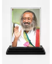 Sri Sri Ravi Shankar Acrylic Car Dashboard Showpiece | Double-Sided Sri Sri Ravi Shankar Photo Stand | 3 X 4 Inch Photo | Transparent Acrylic Frame With Black Base | Car Dashboard, Office & Table Decor (F70350)