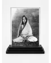 Anandamayi Ma Acrylic Car Dashboard Showpiece | Double-Sided Anandamayi Ma Photo Stand | 3 X 4 Inch Photo | Transparent Acrylic Frame With Black Base | Car Dashboard, Office & Table Decor (F70351)