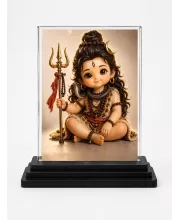 Lord Shiva Acrylic Car Dashboard Showpiece | Double-Sided Lord Shiva Photo Stand | 3 X 4 Inch Photo | Transparent Acrylic Frame With Black Base | Car Dashboard, Office & Table Decor (F70353)