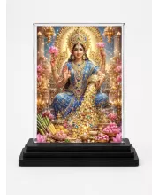 Lakshmi Acrylic Car Dashboard Showpiece | Double-Sided Lakshmi Photo Stand | 3 X 4 Inch Photo | Transparent Acrylic Frame With Black Base | Car Dashboard, Office & Table Decor (F70354)