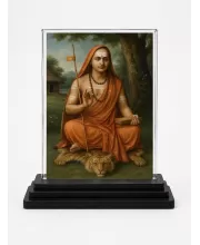 Adi Shankaracharya Acrylic Car Dashboard Showpiece | Double-Sided Adi Shankaracharya Photo Stand | 3 X 4 Inch Photo | Transparent Acrylic Frame With Black Base | Car Dashboard, Office & Table Decor (F70355)