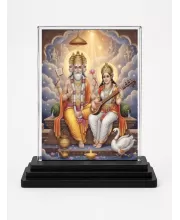 Hindu Deity Acrylic Car Dashboard Showpiece | Double-Sided Hindu Deity Photo Stand | 3 X 4 Inch Photo | Transparent Acrylic Frame With Black Base | Car Dashboard, Office & Table Decor (F70356)