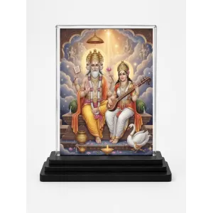 Hindu Deity Acrylic Car Dashboard Showpiece | Double-Sided Hindu Deity Photo Stand | 3 X 4 Inch Photo | Transparent Acrylic Frame With Black Base | Car Dashboard, Office & Table Decor (F70356)
