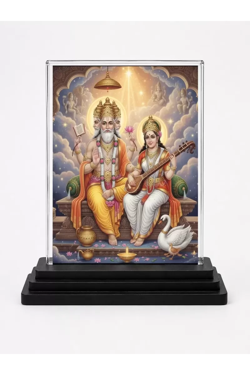 Hindu Deity Acrylic Car Dashboard Showpiece | Double-Sided Hindu Deity Photo Stand | 3 X 4 Inch Photo | Transparent Acrylic Frame With Black Base | Car Dashboard, Office & Table Decor (F70356)