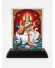 Hindu Goddess Acrylic Car Dashboard Showpiece | Double-Sided Hindu Goddess Photo Stand | 3 X 4 Inch Photo | Transparent Acrylic Frame With Black Base | Car Dashboard, Office & Table Decor (F70358)