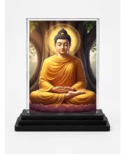 Gautama Buddha Acrylic Car Dashboard Showpiece | Double-Sided Gautama Buddha Photo Stand | 3 X 4 Inch Photo | Transparent Acrylic Frame With Black Base | Car Dashboard, Office & Table Decor (F70359)