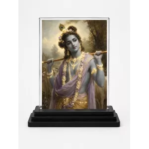 Hindu Deity Acrylic Car Dashboard Showpiece | Double-Sided Hindu Deity Photo Stand | 3 X 4 Inch Photo | Transparent Acrylic Frame With Black Base | Car Dashboard, Office & Table Decor (F70360)