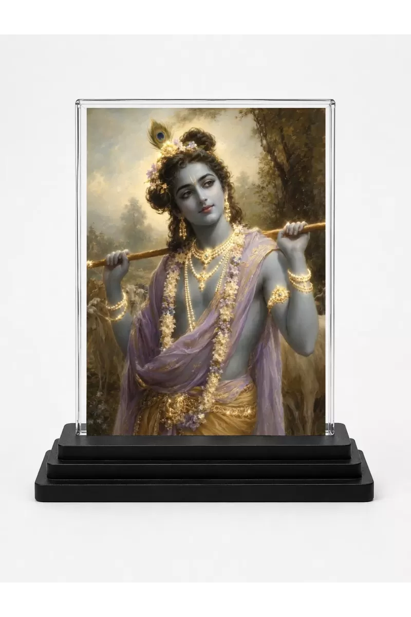 Hindu Deity Acrylic Car Dashboard Showpiece | Double-Sided Hindu Deity Photo Stand | 3 X 4 Inch Photo | Transparent Acrylic Frame With Black Base | Car Dashboard, Office & Table Decor (F70360)