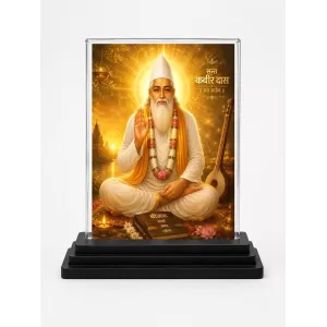 Sant Kabir Das Acrylic Car Dashboard Showpiece | Double-Sided Sant Kabir Das Photo Stand | 3 X 4 Inch Photo | Transparent Acrylic Frame With Black Base | Car Dashboard, Office & Table Decor (F70361)
