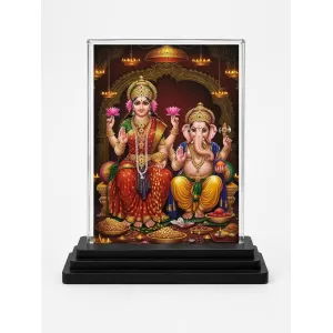 Lord Ganesha Acrylic Car Dashboard Showpiece | Double-Sided Lord Ganesha Photo Stand | 3 X 4 Inch Photo | Transparent Acrylic Frame With Black Base | Car Dashboard, Office & Table Decor (F70362)