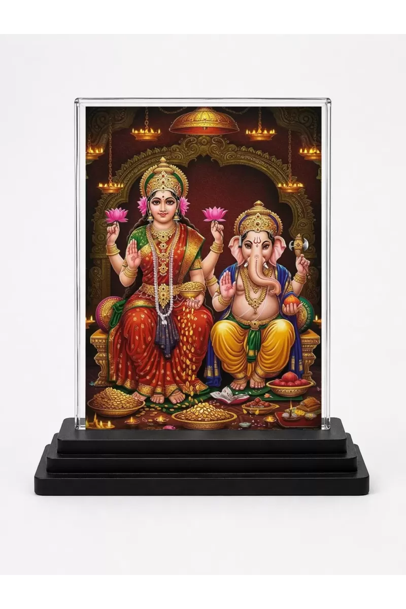 Lord Ganesha Acrylic Car Dashboard Showpiece | Double-Sided Lord Ganesha Photo Stand | 3 X 4 Inch Photo | Transparent Acrylic Frame With Black Base | Car Dashboard, Office & Table Decor (F70362)