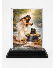 Lord Shiva Acrylic Car Dashboard Showpiece | Double-Sided Lord Shiva Photo Stand | 3 X 4 Inch Photo | Transparent Acrylic Frame With Black Base | Car Dashboard, Office & Table Decor (F70363)