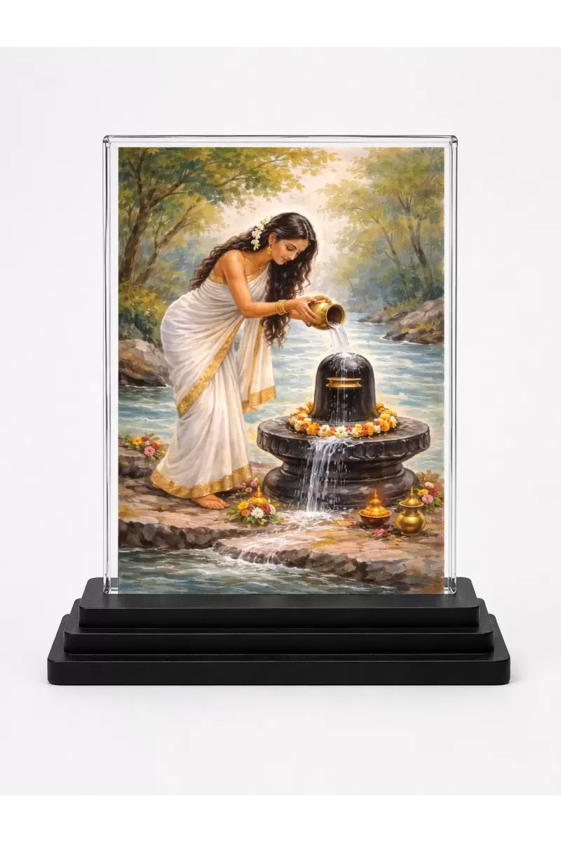 Lord Shiva Acrylic Car Dashboard Showpiece | Double-Sided Lord Shiva Photo Stand | 3 X 4 Inch Photo | Transparent Acrylic Frame With Black Base | Car Dashboard, Office & Table Decor (F70363)