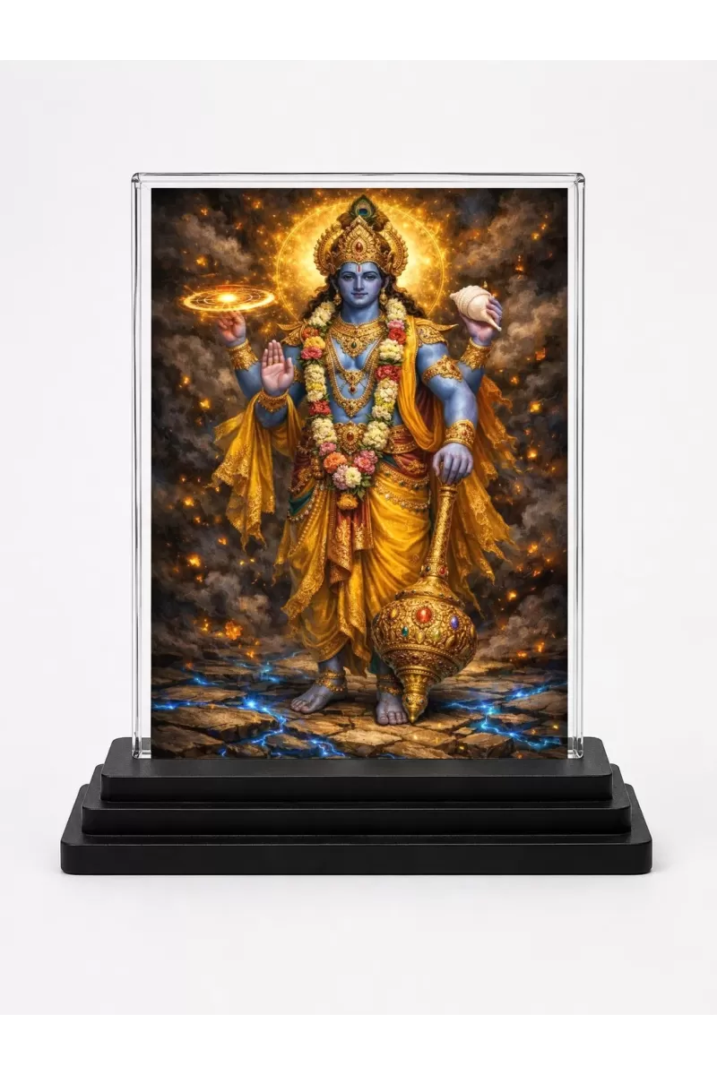 Hindu Deity Acrylic Car Dashboard Showpiece | Double-Sided Hindu Deity Photo Stand | 3 X 4 Inch Photo | Transparent Acrylic Frame With Black Base | Car Dashboard, Office & Table Decor (F70366)
