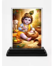 Hindu Deity Acrylic Car Dashboard Showpiece | Double-Sided Hindu Deity Photo Stand | 3 X 4 Inch Photo | Transparent Acrylic Frame With Black Base | Car Dashboard, Office & Table Decor (F70367)