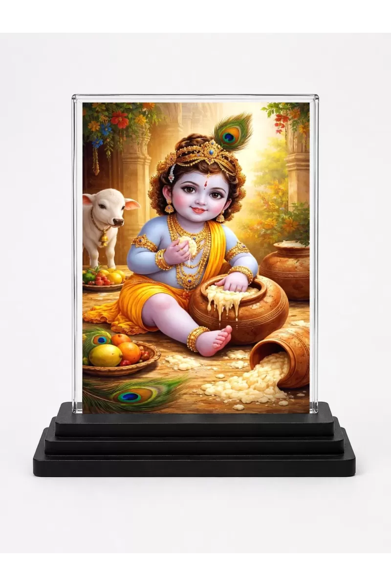 Hindu Deity Acrylic Car Dashboard Showpiece | Double-Sided Hindu Deity Photo Stand | 3 X 4 Inch Photo | Transparent Acrylic Frame With Black Base | Car Dashboard, Office & Table Decor (F70367)