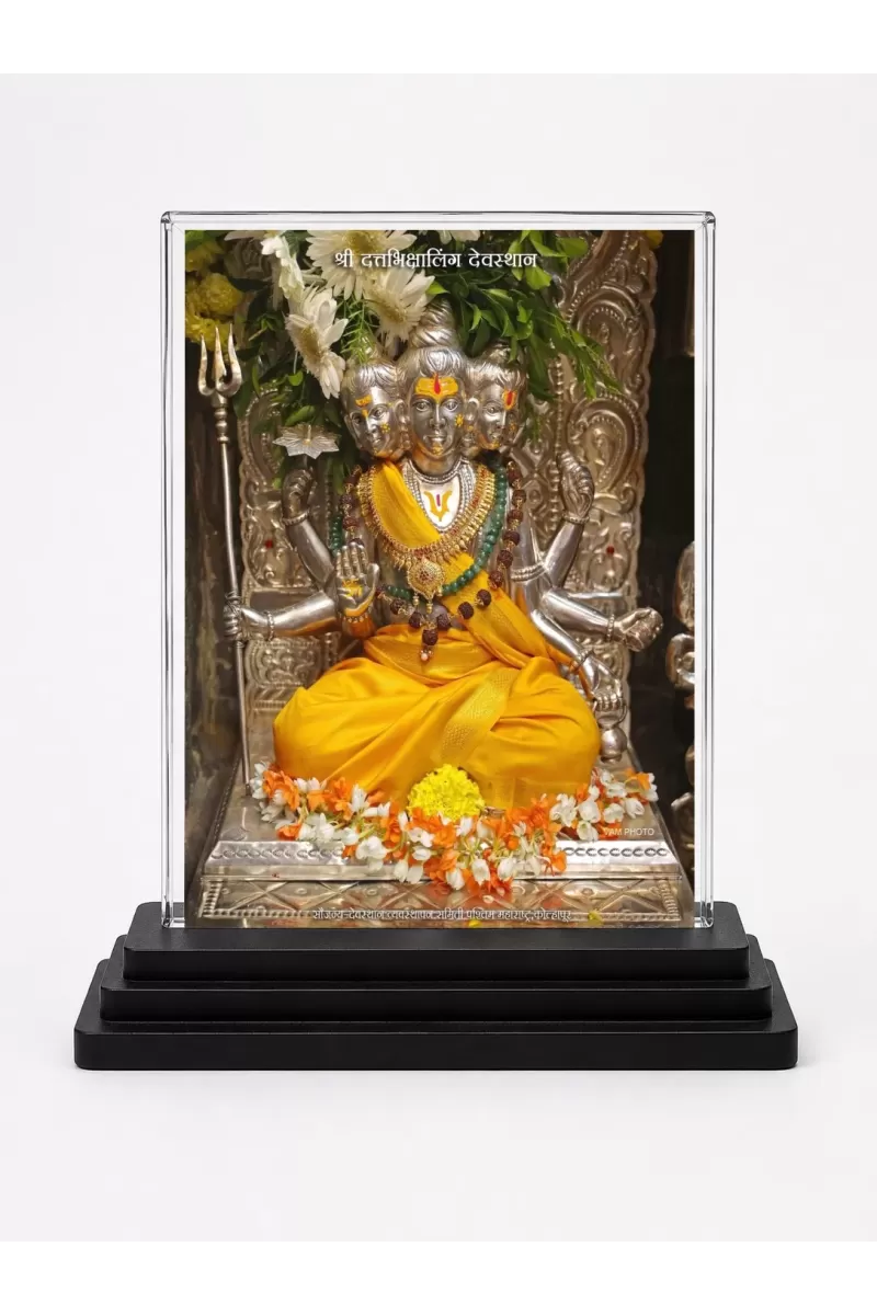 Lord Ganesha Acrylic Car Dashboard Showpiece | Double-Sided Lord Ganesha Photo Stand | 3 X 4 Inch Photo | Transparent Acrylic Frame With Black Base | Car Dashboard, Office & Table Decor (F70368)