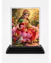 Lakshmi Acrylic Car Dashboard Showpiece | Double-Sided Lakshmi Photo Stand | 3 X 4 Inch Photo | Transparent Acrylic Frame With Black Base | Car Dashboard, Office & Table Decor (F70369)
