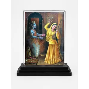 Radha Krishna Acrylic Car Dashboard Showpiece | Double-Sided Radha Krishna Photo Stand | 3 X 4 Inch Photo | Transparent Acrylic Frame With Black Base | Car Dashboard, Office & Table Decor (F70371)
