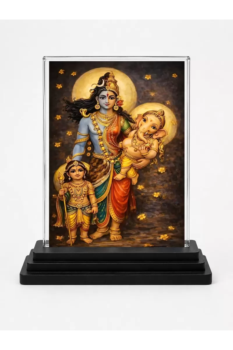 Lord Shiva Acrylic Car Dashboard Showpiece | Double-Sided Lord Shiva Photo Stand | 3 X 4 Inch Photo | Transparent Acrylic Frame With Black Base | Car Dashboard, Office & Table Decor (F70372)