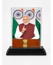 Modi Acrylic Car Dashboard Showpiece | Double-Sided Modi Photo Stand | 3 X 4 Inch Photo | Transparent Acrylic Frame With Black Base | Car Dashboard, Office & Table Decor (F70373)