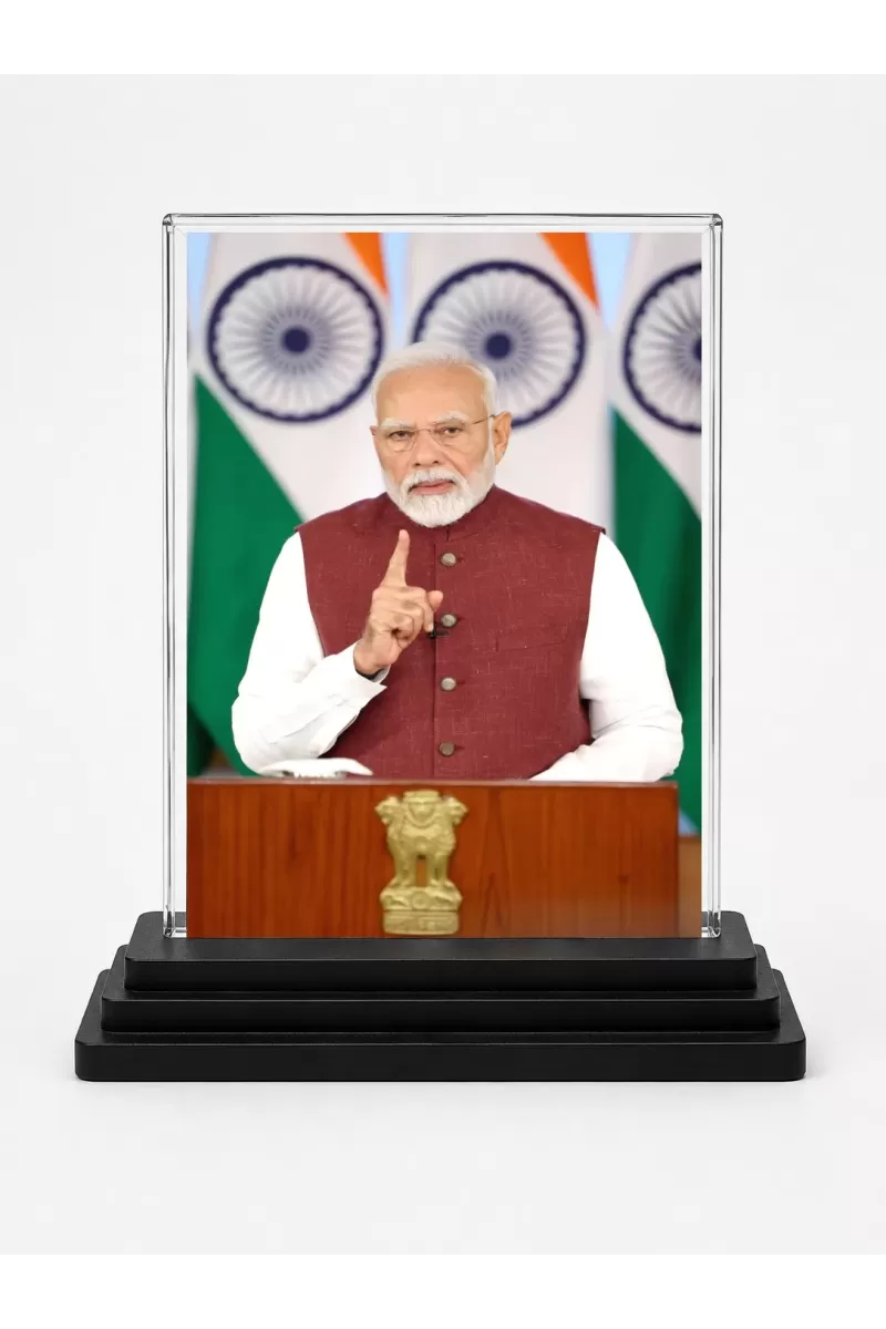 Modi Acrylic Car Dashboard Showpiece | Double-Sided Modi Photo Stand | 3 X 4 Inch Photo | Transparent Acrylic Frame With Black Base | Car Dashboard, Office & Table Decor (F70373)
